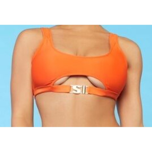 Sports Illustrated Forever 21 Orange Bikini Top Cutout Gold Buckle - Picture 1 of 3